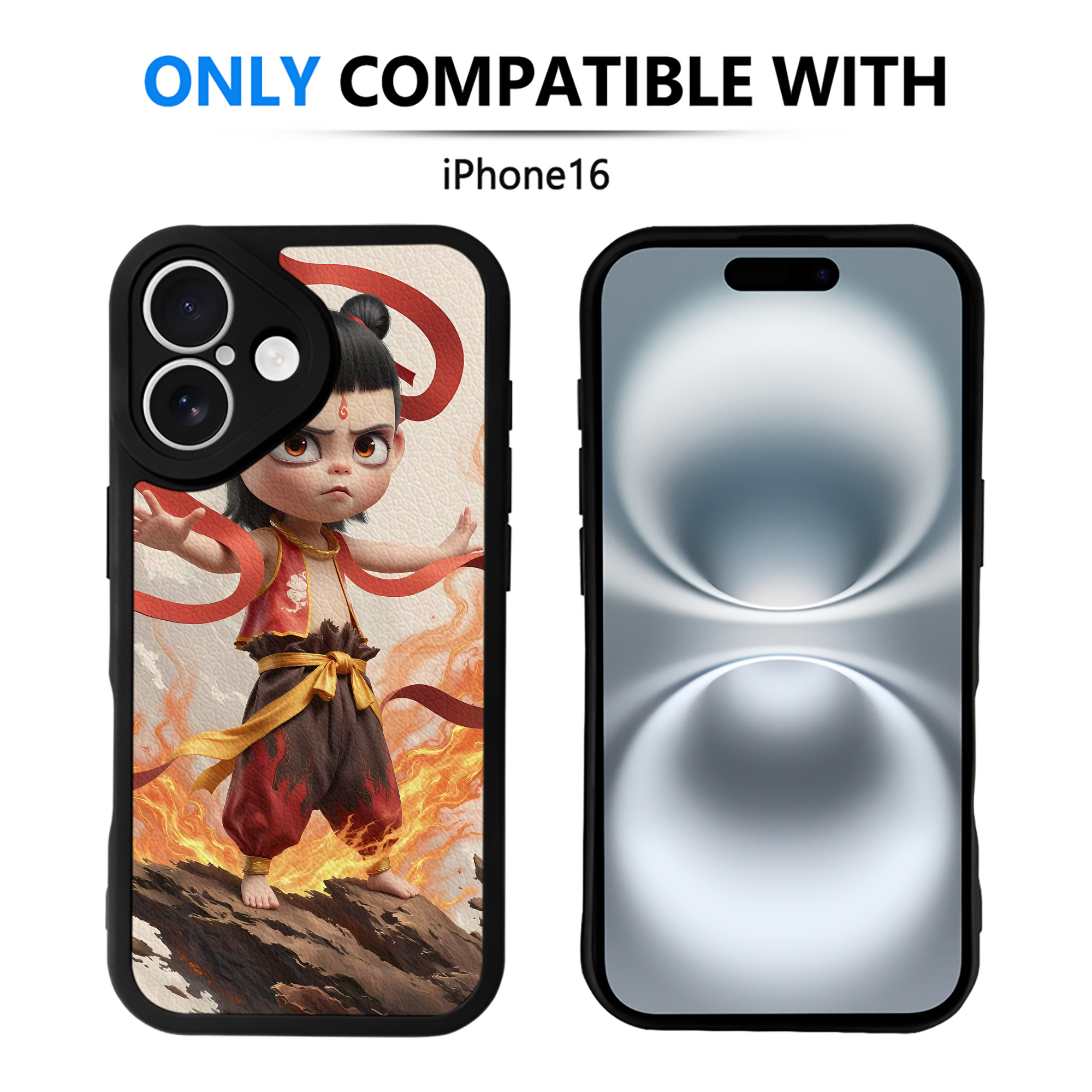 （画像用） Ne Zha 2 ナタ 魔童の大暴れ 【iPhone 16シリーズ対応】シリコンスマホケース（レザー調） 材質：シリコン